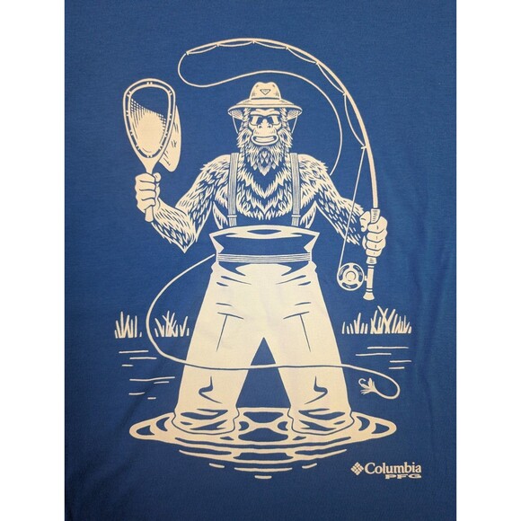 Columbia PFG T-Shirt Men's Small Blue Sasquatch Fishing Graphic Short Sleeve NWT - Picture 3 of 7